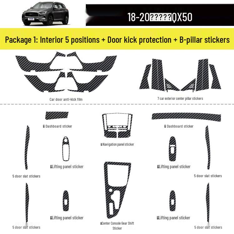 18-20 Infiniti QX50 Wnętrze Naklejka z włókna węglowego odporna na zarysowania na drzwi