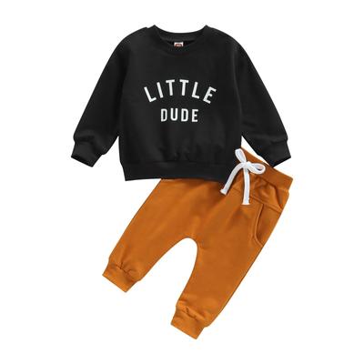Kinder-Hosenanzug, langärmliges Hemd mit Rundhalsausschnitt und Buchstaben-Aufdruck + lässige lange Straßenhose mit Kordelzug