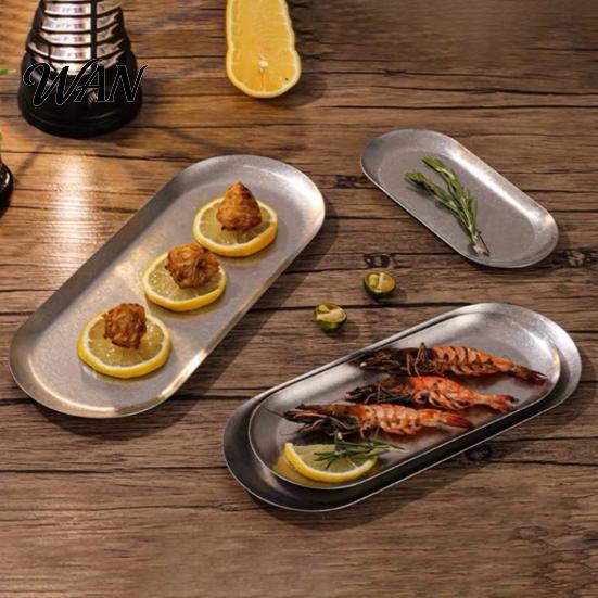 Outdoor Camping Plate Stainless Steel Serving Tray Retro Japanese Style Oval Dessert for Rustic Towel Holder Dish Home Kitchen Heavy Duty Metal
