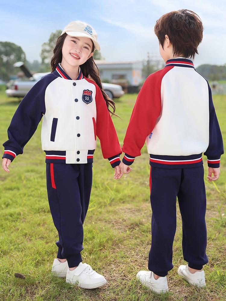 Children's Academy Style Color Block School Uniform, Long Sleeve Three-Piece Set for Spring, Autumn, and Winter