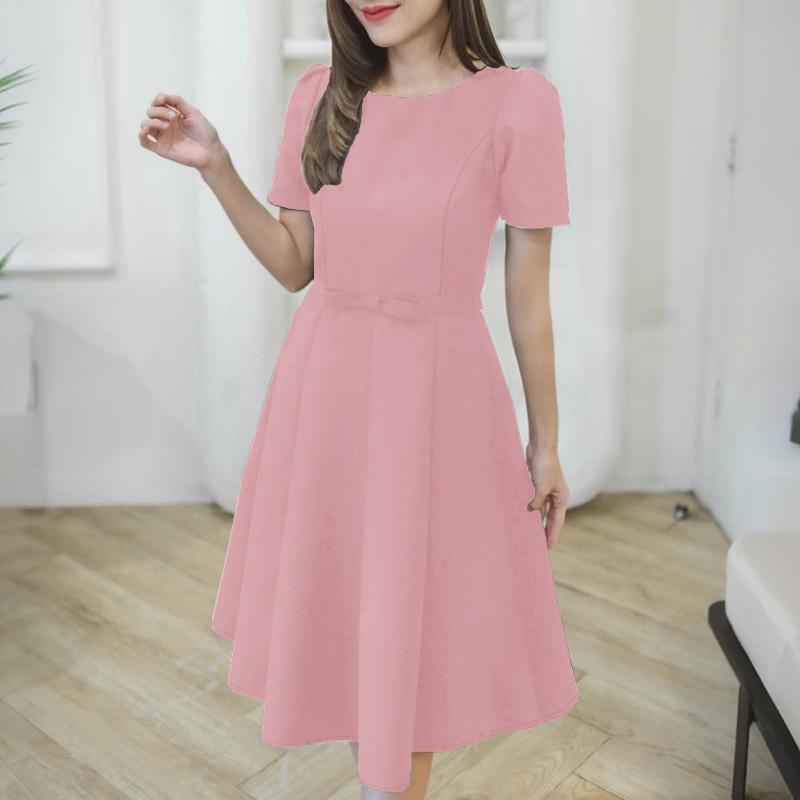 ZANZEA Women Casual Round Neck Summer Puff Short Sleeve Dress
