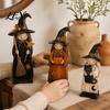 Festival Atmosphere Decorative Accents Wooden Witch Ornament, Retro Halloween Figurine with Broom/Pumpkin/Black Autumn Seasonal Decorations for Mantle