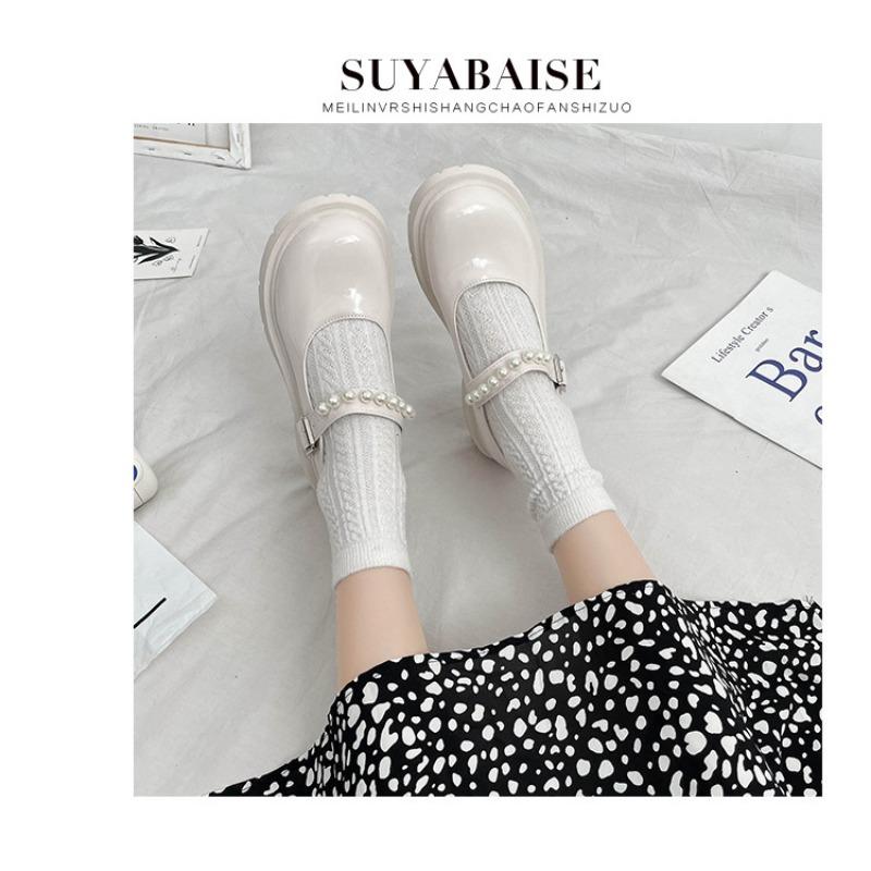Women S Beaded Strap Thick Sole Mary Jane Shoes