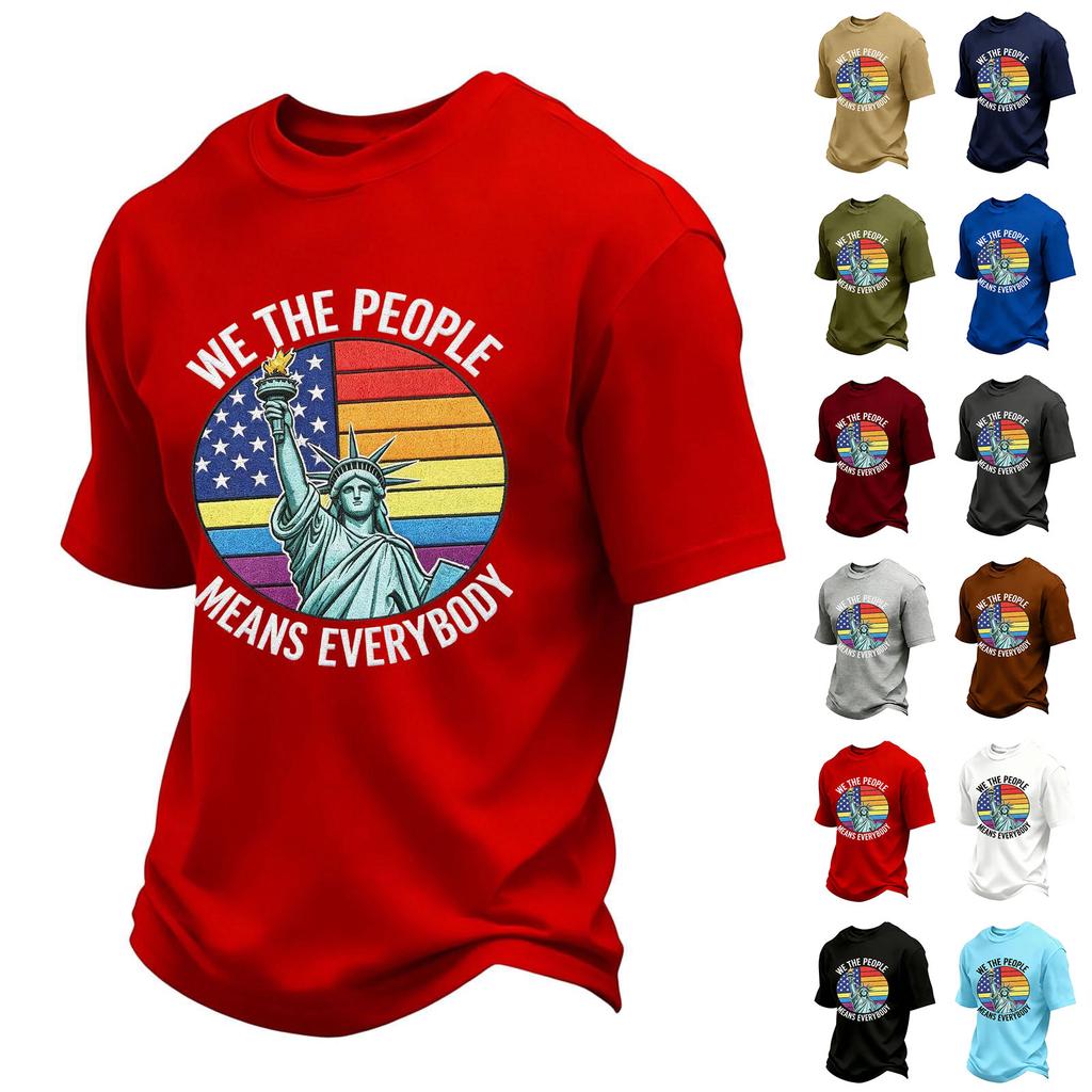 Men's Casual Short Sleeve Crew Neck T-Shirt Independence Day Graphic Print We The People Means Everybody Cotton Blend Top