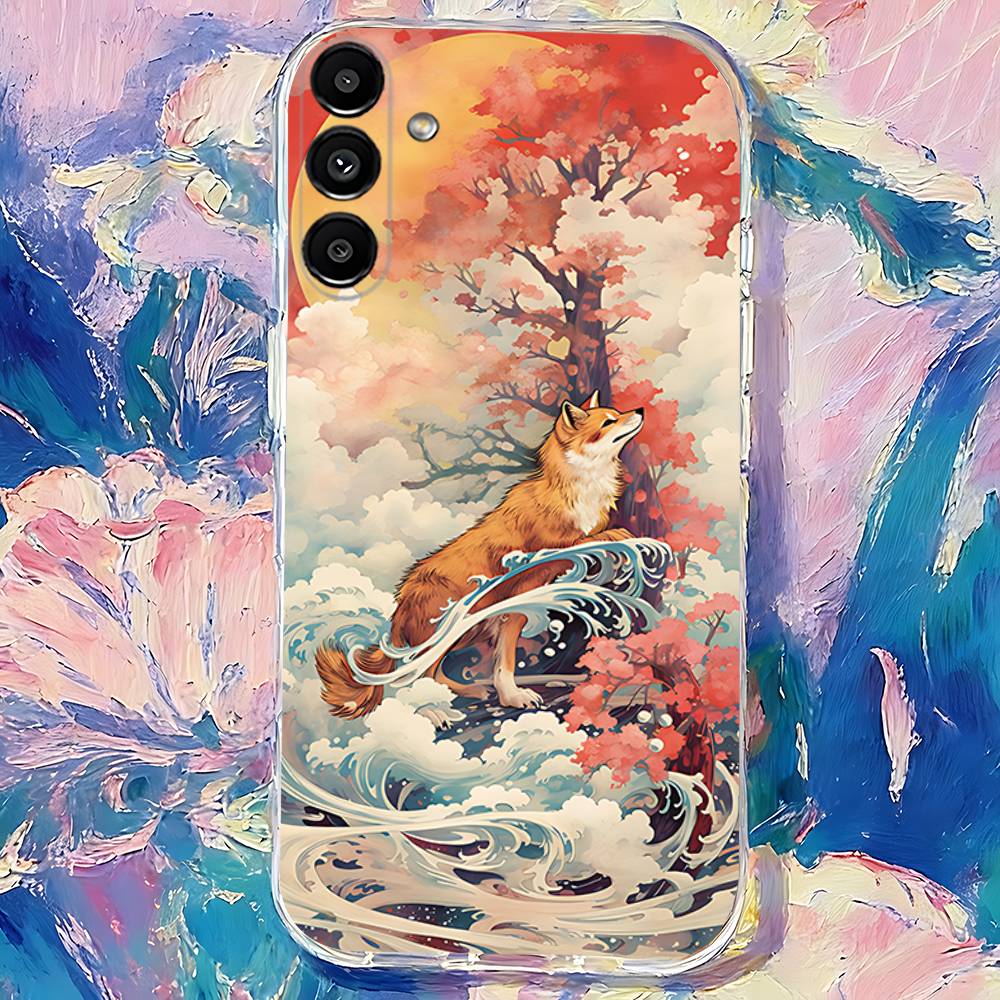 Cartoon Kawaii cute fox Phone Case For Samsung S30,S25,S24,S23,S21,S22,S20,S10,5G,FE,lite,PIus,Ultra Transparent Cover
