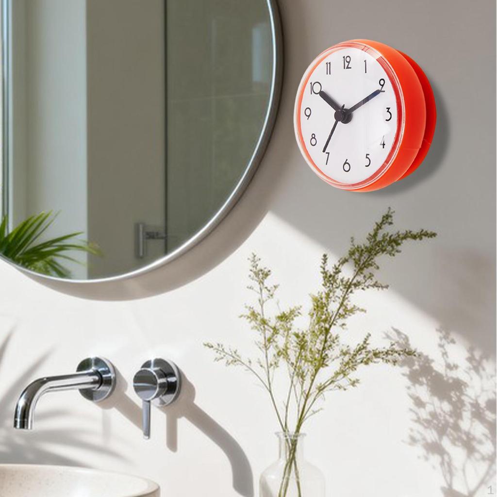 Bathroom Shower Clock Round Wall Hanging,Home Decor with Suction Cup Water Resistant for