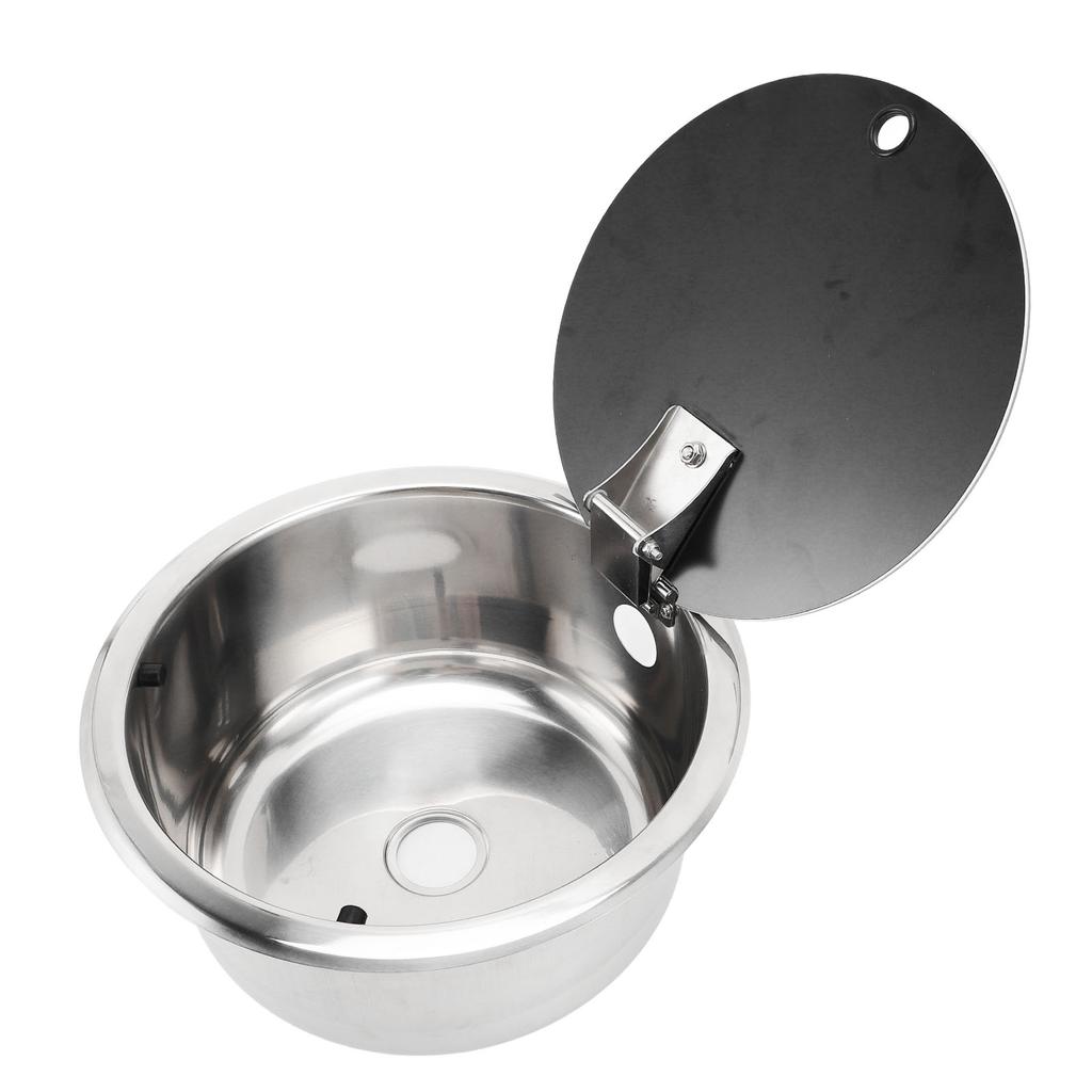 RV Bar Sink 10.2 X 5.1inch Stainless Steel Round Kitchen Sink with Tempered Glass Lid 40mm Drain Hole for Boat Caravan