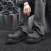 Pure black retro big head leather shoes men's 2024 spring thick sole heightening derby shoes trendy 1029-J