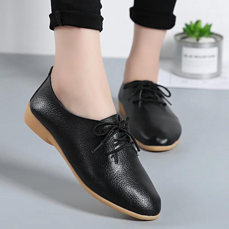 Mocassins d'été en cuir véritable pour femmes, chaussures décontractées, mocassins à bout pointu souple, chaussures pour dames, chaussures plates pour femmes, taille 44