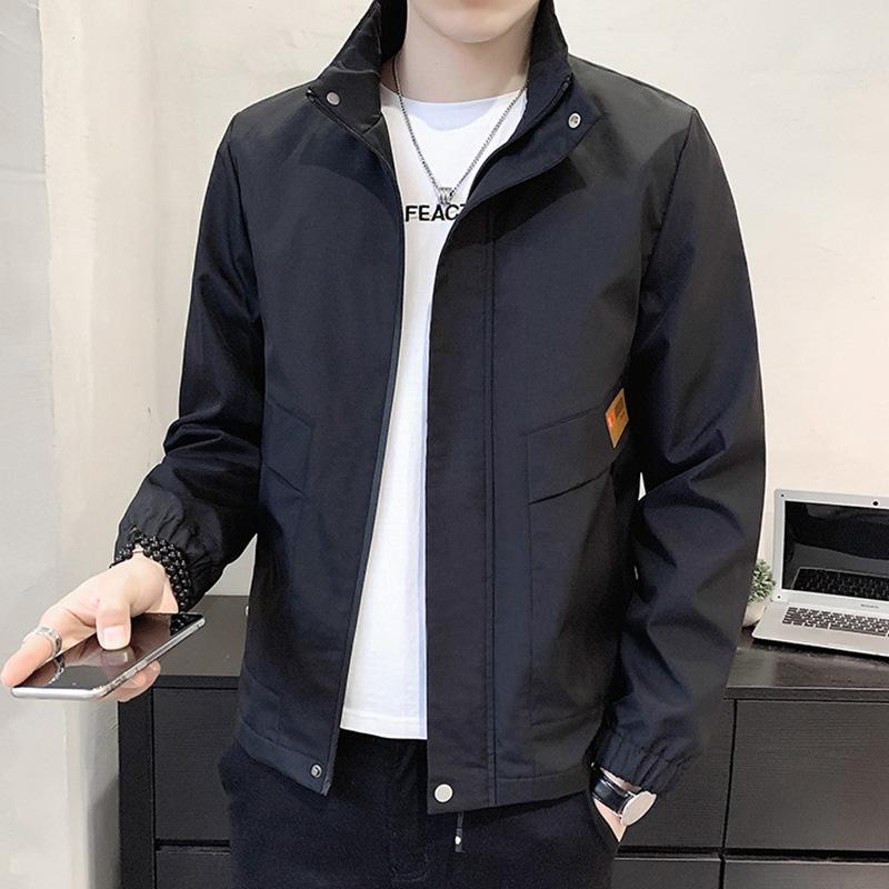 

Мужская ветрозащитная повседневная спортивная куртка со стойкой M чёрный