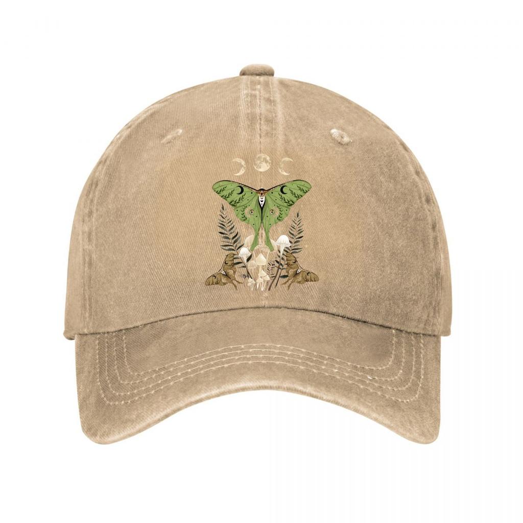 Witchy Celestial Moth Mushroom Fern Wall Art Washed Baseball Cap Outdoor For Womens Unisex FeUnisex