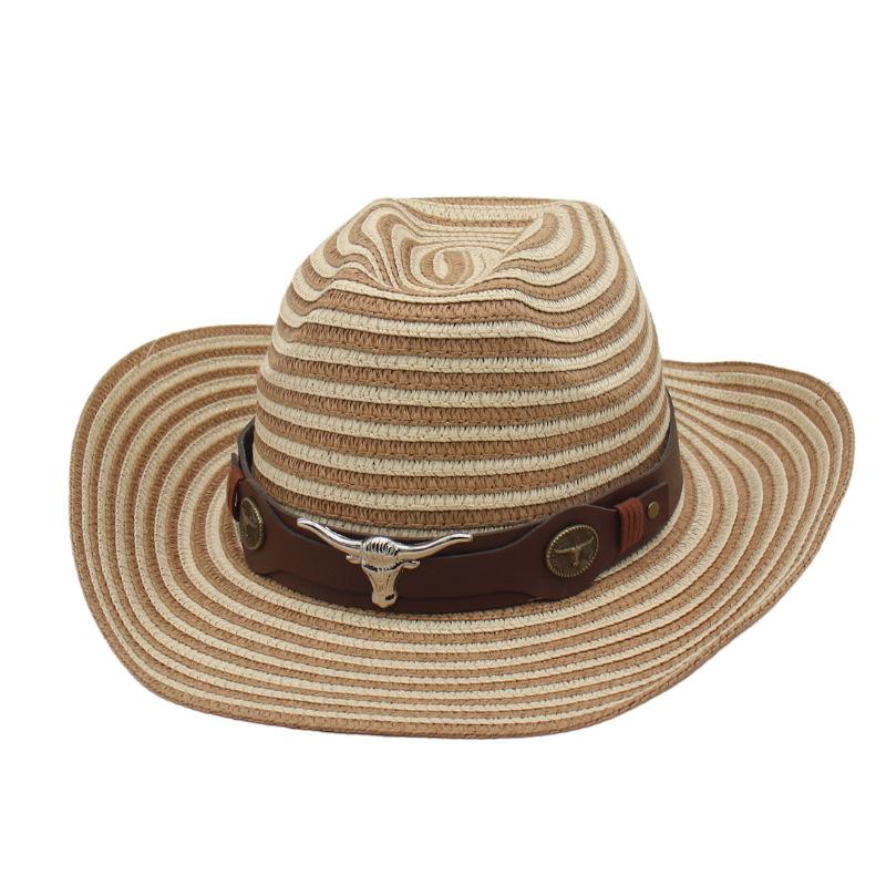 

Spring And Summer Beach Hat Western Cowboy Hat Men And Women Sun Hat Sun Protection Visor Hat Outdoor Straw Hat one-size-fits-all straw hat [one-line stripes]