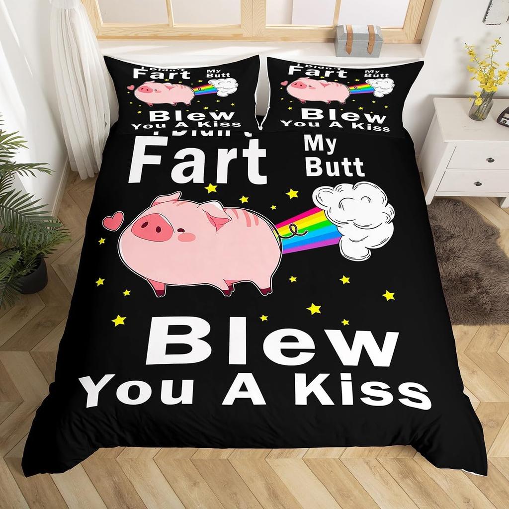 Kids Pig Duvet Cover Set Full King Kawaii Farm Animal Bedding Set Microfiber Tropical Fruit Print Comforter Cover for Teen Adult