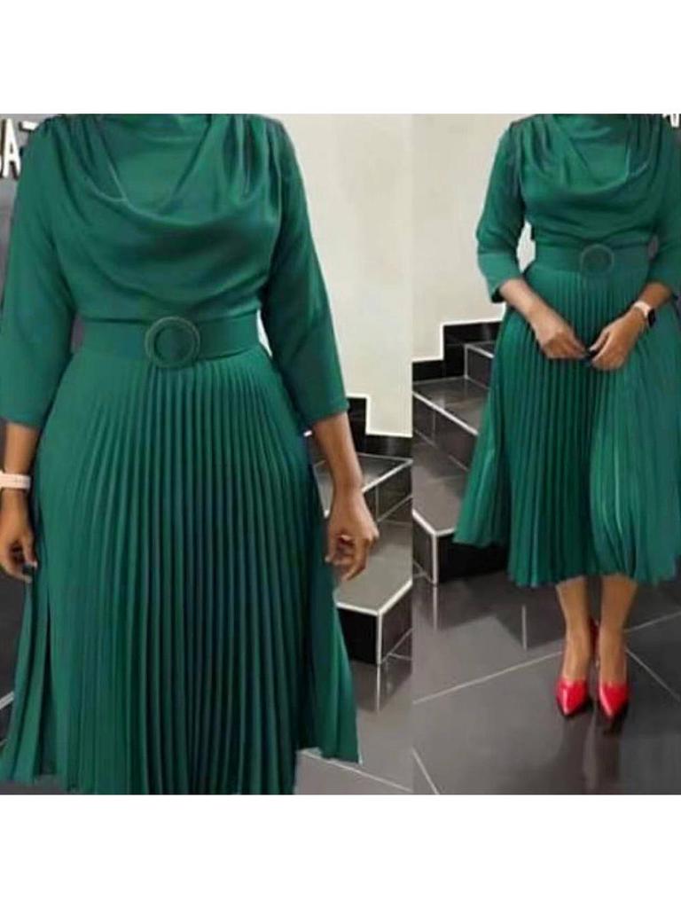 2023 Women's African Plus Size Solid Color Mid-length OL Commute Dress