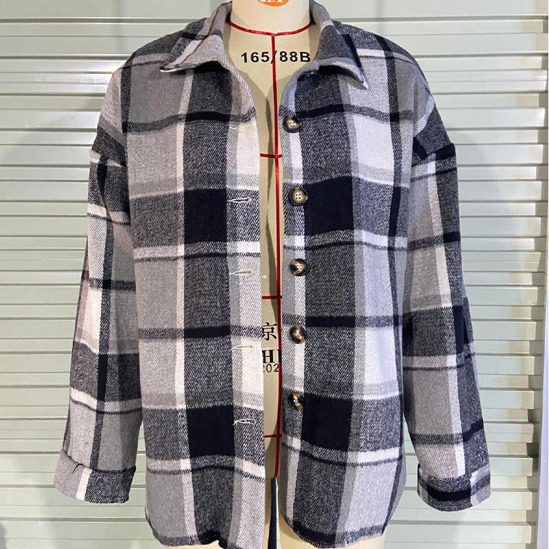 

Women s Large Plaid Shirt Style Coat Wool Blend Oversized Blazer Fall Winter Casual Outerwear 3XL