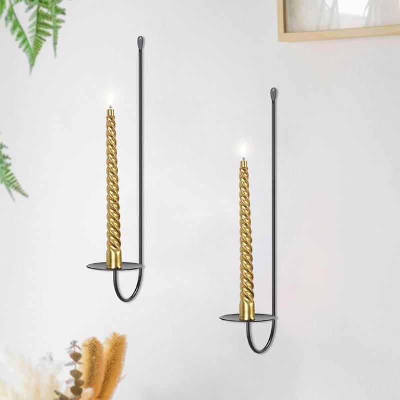 Elegant Black Wall Candle Sconces Decorative Double Armed Wall Hanging Iron Candle Holders for Warm Lighting Home Decors