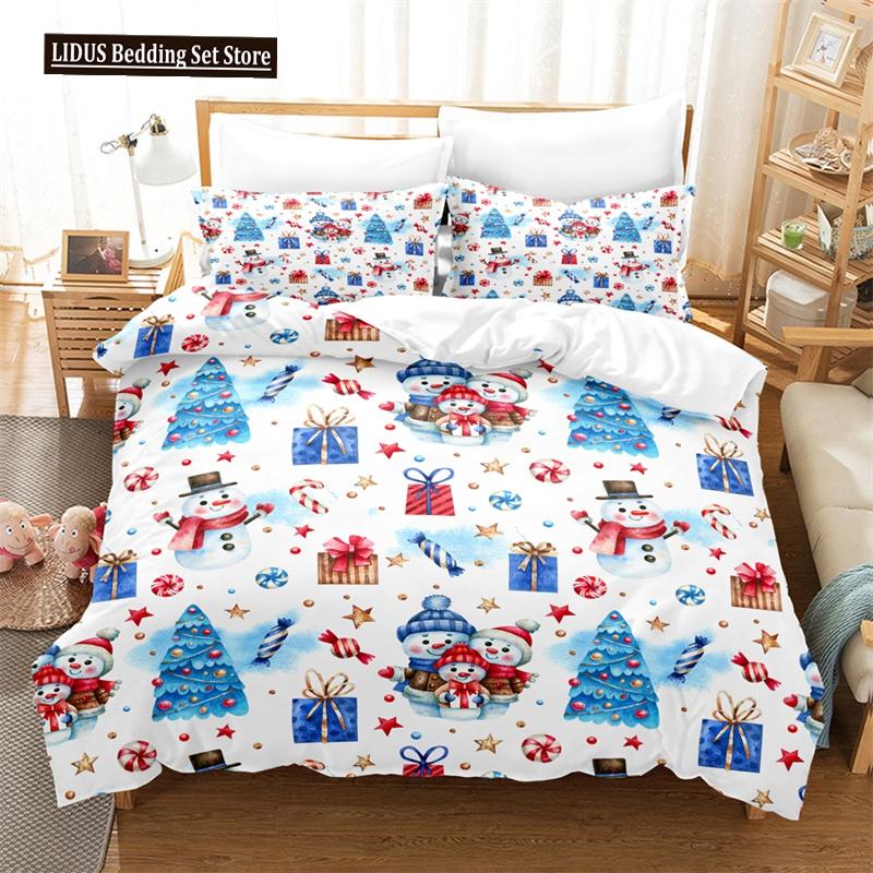 Merry Christmas Duvet Cover Set Twin King Queen Cartoon Santa Claus Bedding Set Polyester Christmas Gingerbread Man Quilt Cover