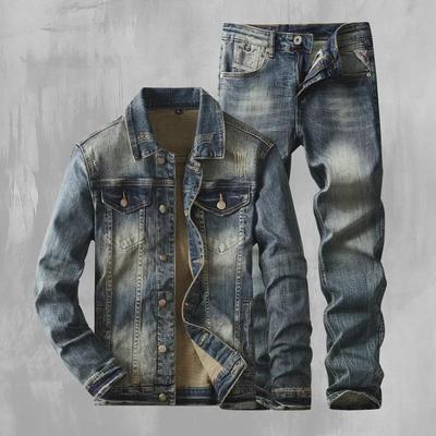 "2025 Spring/Fall Men's Classic American Denim Jacket: Versatile, Washed, High-Grade Stretch Suit"