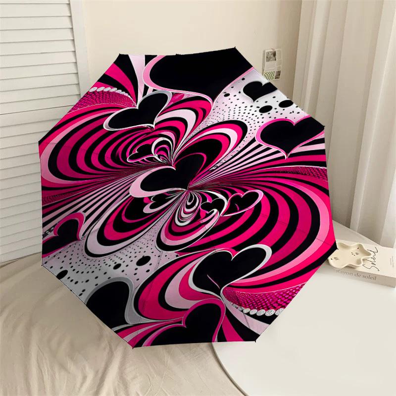 1pc Heart Love Automatic Open/Close Umbrella Compact Folding Umbrella with 8-Rib Shaft for Women/Men, Portable Travel Umbrella,1209S