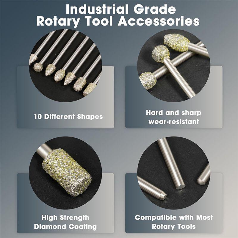 A84X-Rotary Tool Accessories Carving Tools 20Pcs Diamond 60 Grit 1/8 Inch Shank Glass Etchingkit Engraving Pen For Metal,Wood