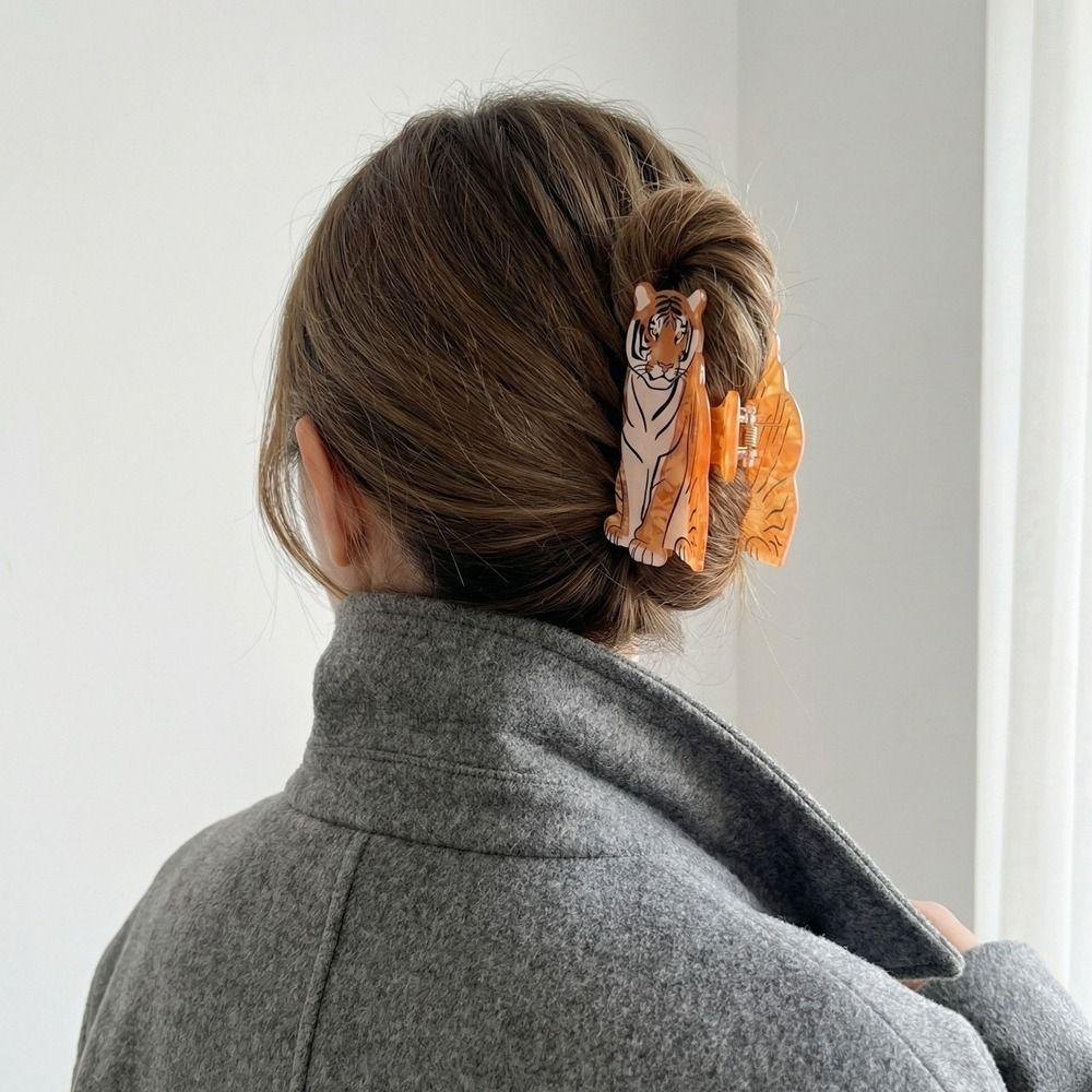 PC Tiger Hair Claw Acrylic Large Shark Clip Creative Animal Shaped Hair Clip  Streetwear