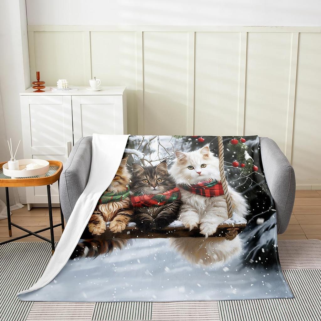 Gingerbread Xmas Flannel Blanket Blue Christmas Tree Candy Throw Blanket Western New Year Theme Cozy Throws for Bed Couch Sofa