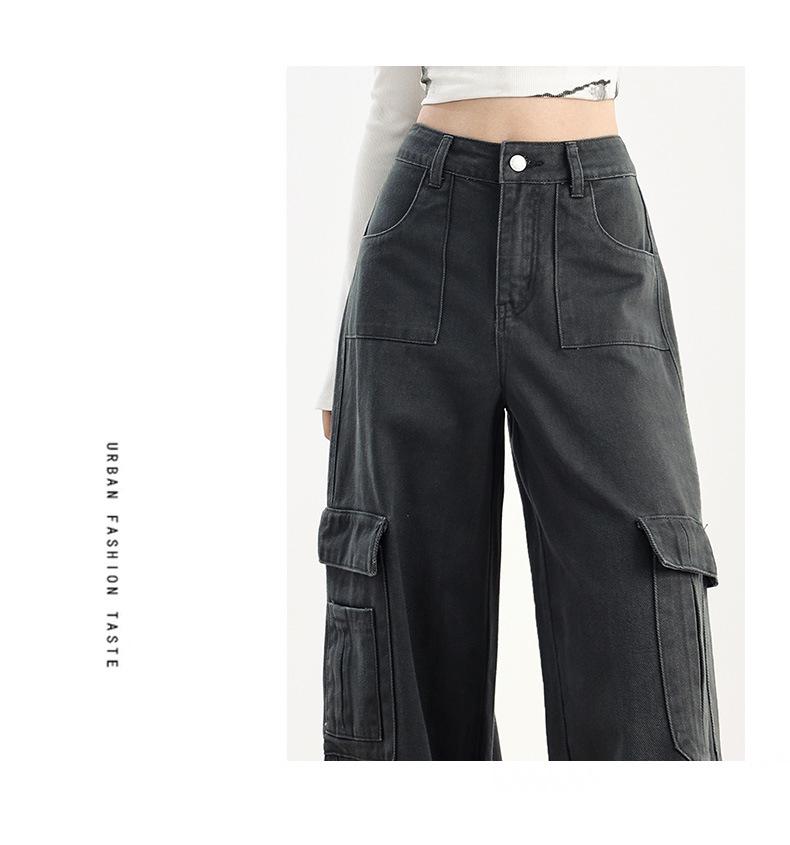 Women's High-Waist Fleece-Lined Wide-Leg Jeans, Retro Workwear Style for Autumn/Winter 2024