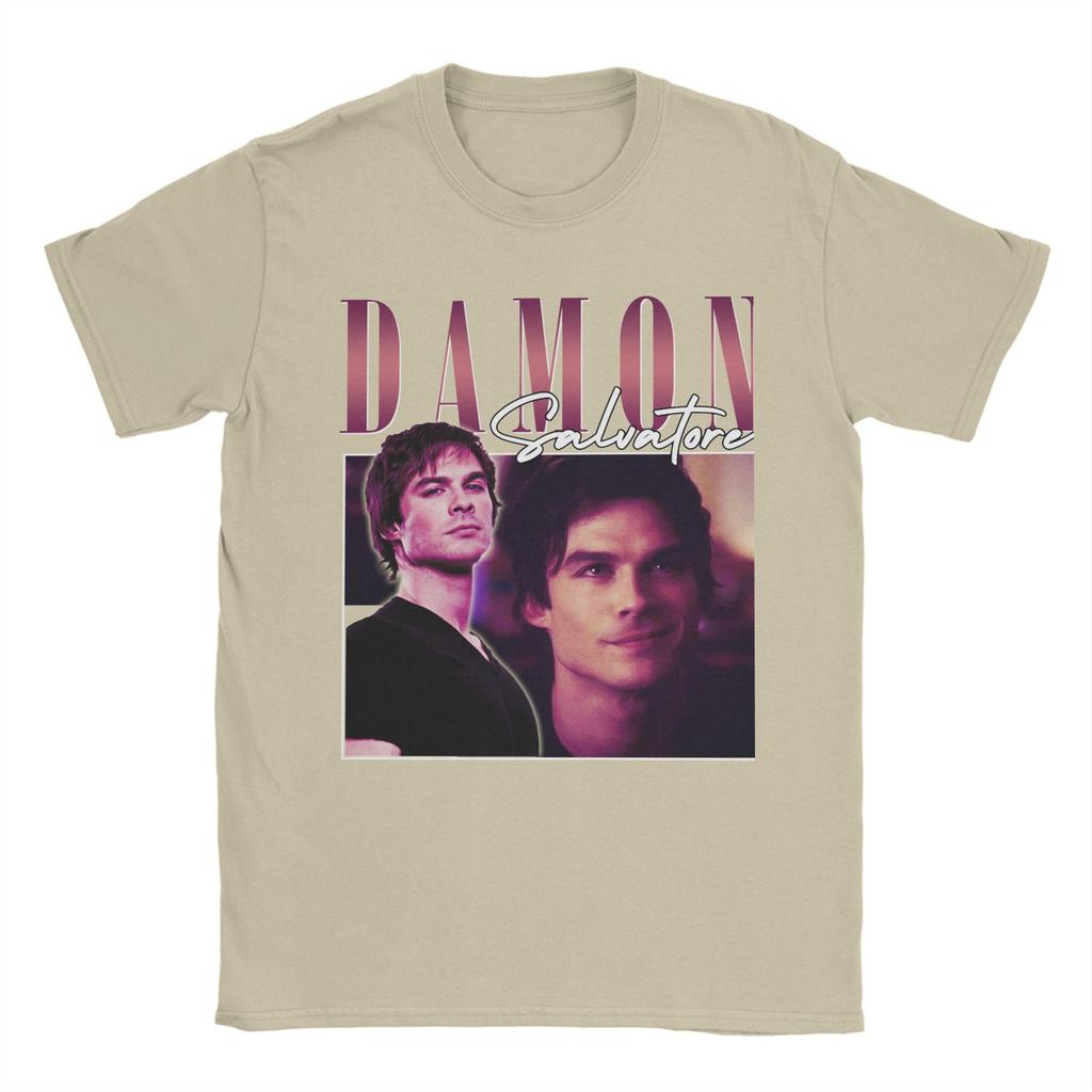 Damon Salvatore Ian Somerhalder The Vampire Diaries TShirt for Unisex O Neck Pure Cotton T Shirts Short Sleeve Tees Clothes