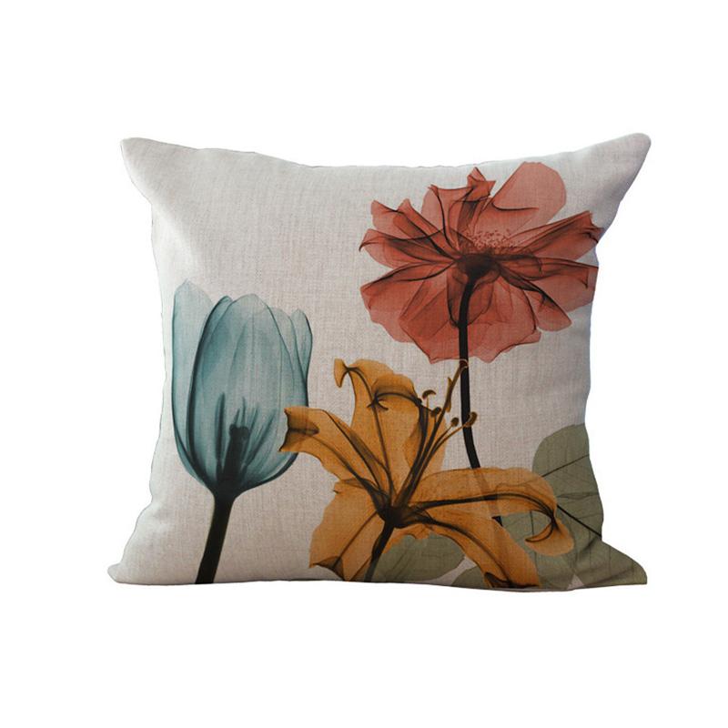 Beautiful Flower Printing Cushion Cover Plants Cotton Linen Throw Pillow Case Decorative Pillowcase For Sofa Cushion Cover Zt105