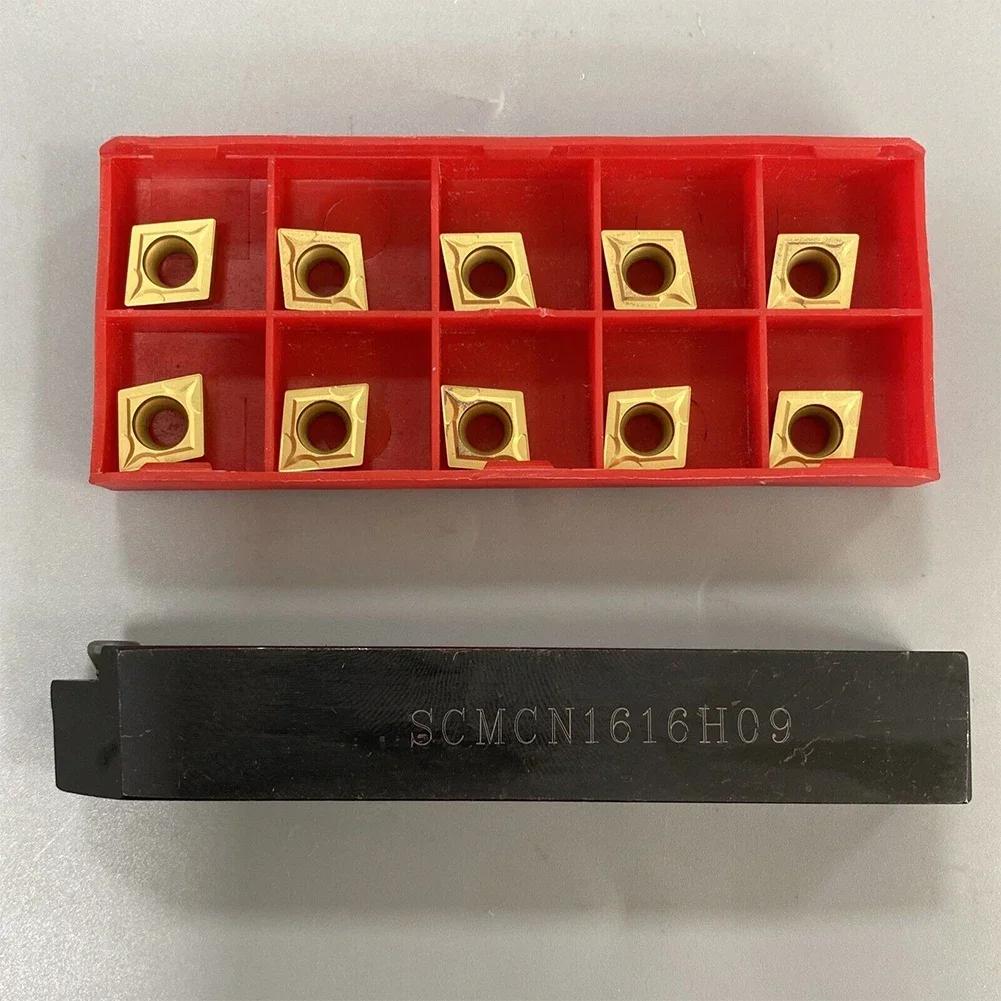 5/8 Lathe Turning Tool Holder 16mm SCMCN1616H09-80 + 10PC Carbide Insert CCMT09 Alloy Steel Bracket Insert Kit Right Hand
