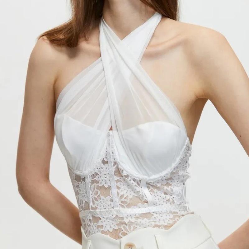 

Кружевное боди пэчворк на косточках - Утягивающее и подчеркивающее фигуру с дизайном на шнуровке Large белый