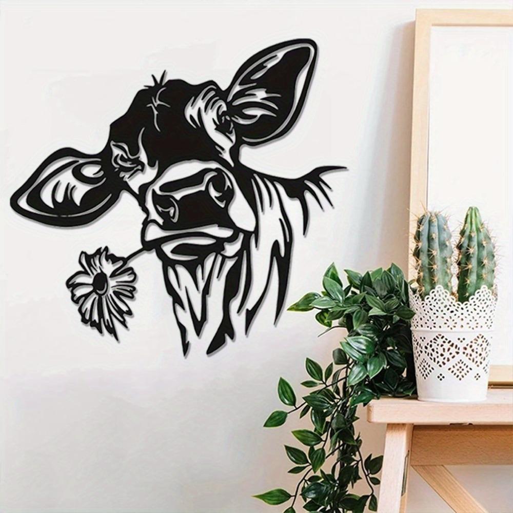 Black Metal Cow Wall Decor Rustic Kitchen Cafe Farmhouse Hanging Art