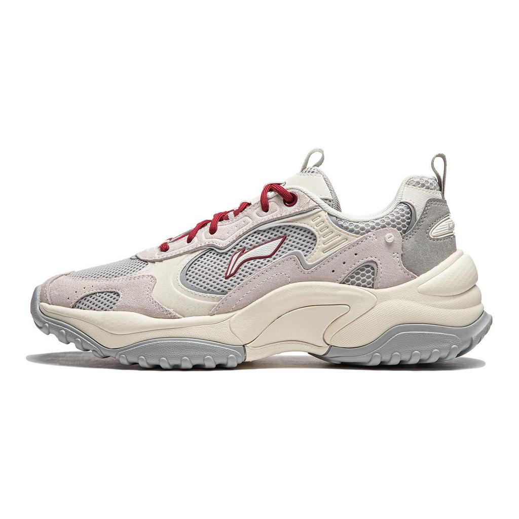 Li Ning Original Aspiration Cushioning Slip Resistant Abrasion Resistant Low top Casual Shoes Men's Gray White AGCU191-1