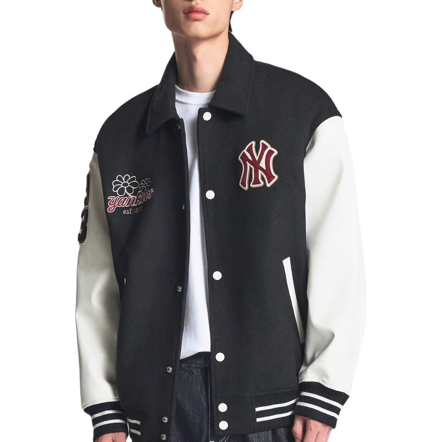MLB New York Yankees Varsity Single-Breasted Collar Long Sleeve Jacket Unisex Jacket Black 3AJPV1446-50BKS