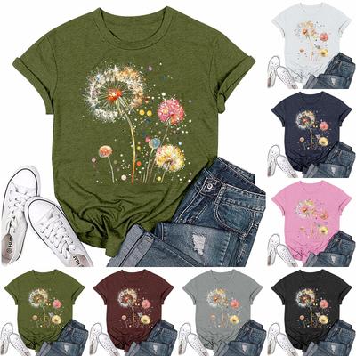 T-shirt à manches courtes et col rond imprimé tendance pour femme