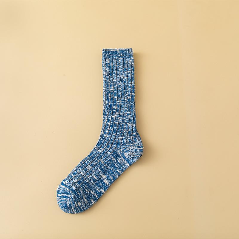 

Original Snowflake Color Solid Color Thick Thread Thickened Medium Long Socks Trend Sports Pure Cotton Stacking Socks One size fits all темно-синього кольору