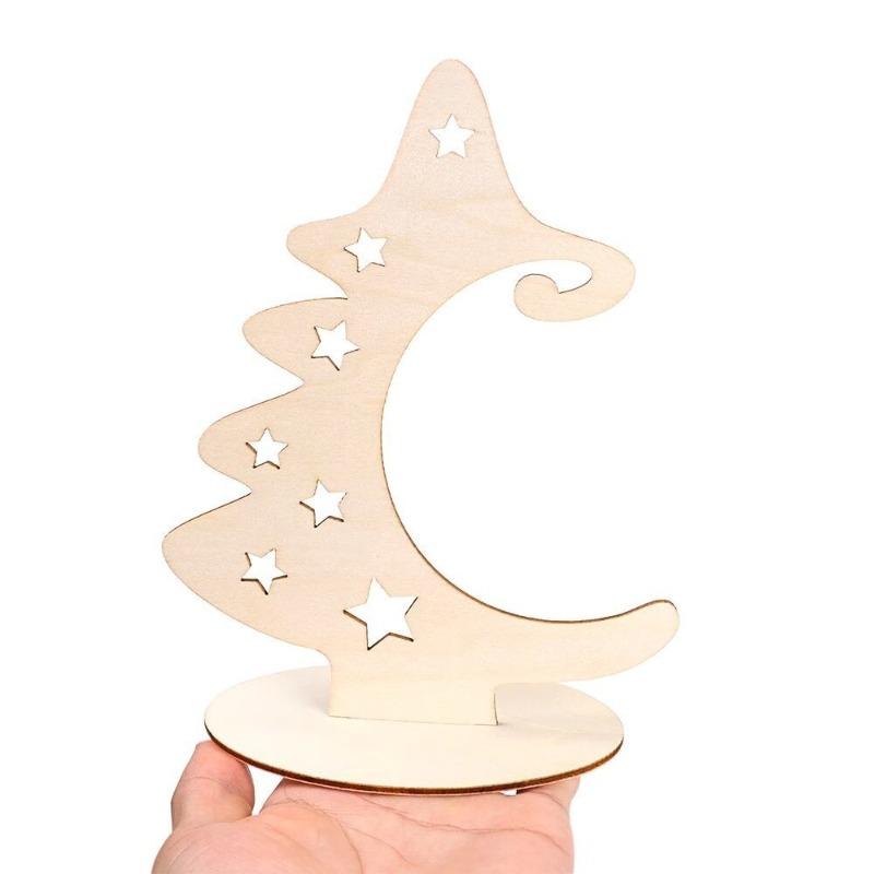 Wood Slices with Stand Natural Unfinished Christmas Wooden Tree Star Crafts for Christmas Ornaments
