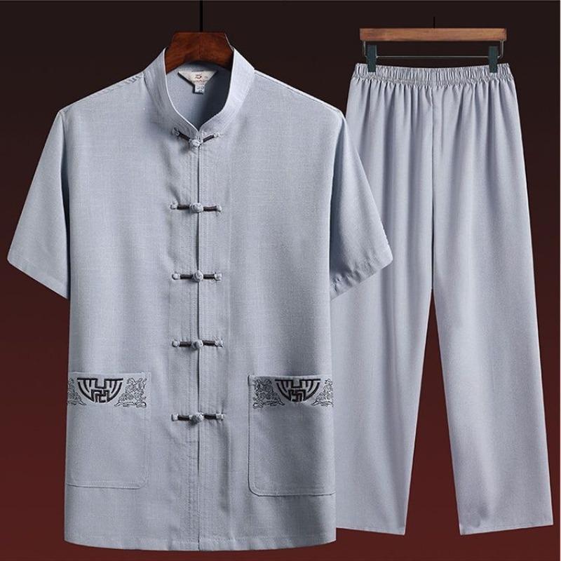 Tang Suit Men s Short-sleeved Suit Casual Chinese Style Hanfu Men s Tai Chi Suit Summer Morning Exercise Suit S
