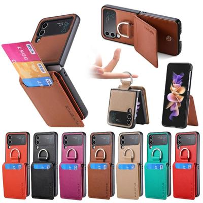 Multifunktions-Kartensteckplatz Lychee-Leder-Telefonhülle für Samsung Z Flip 6 5 4 3 5G Ringhalter Stoßfeste Rückseite Z Flip6 Flip5 Flip4 Flip3