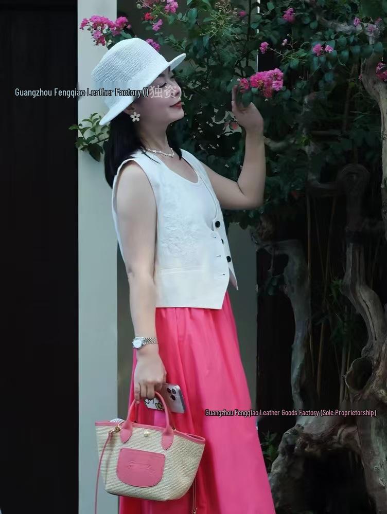 Pleciona torba shopper ze skóry krowiej z inkrustacją smoka: Duża pojemność torba plażowa, na ramię, crossbody