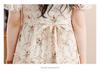 Summer 2024 Retro Floral Puff Sleeve V-Neck French Midi Dress with Waist Slimming Design