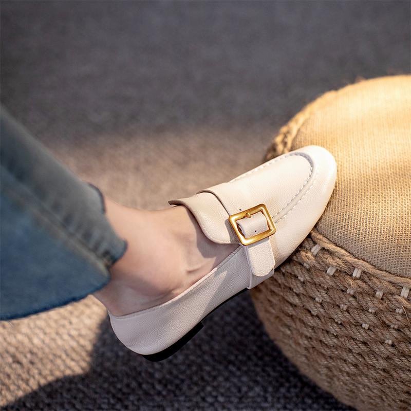 Fashion Low Heels Women Pumps Retro Round Toe Concise Office Lady Working Shoes Woman Genuine Leather Pumps Basic Spring Summer 2025 New