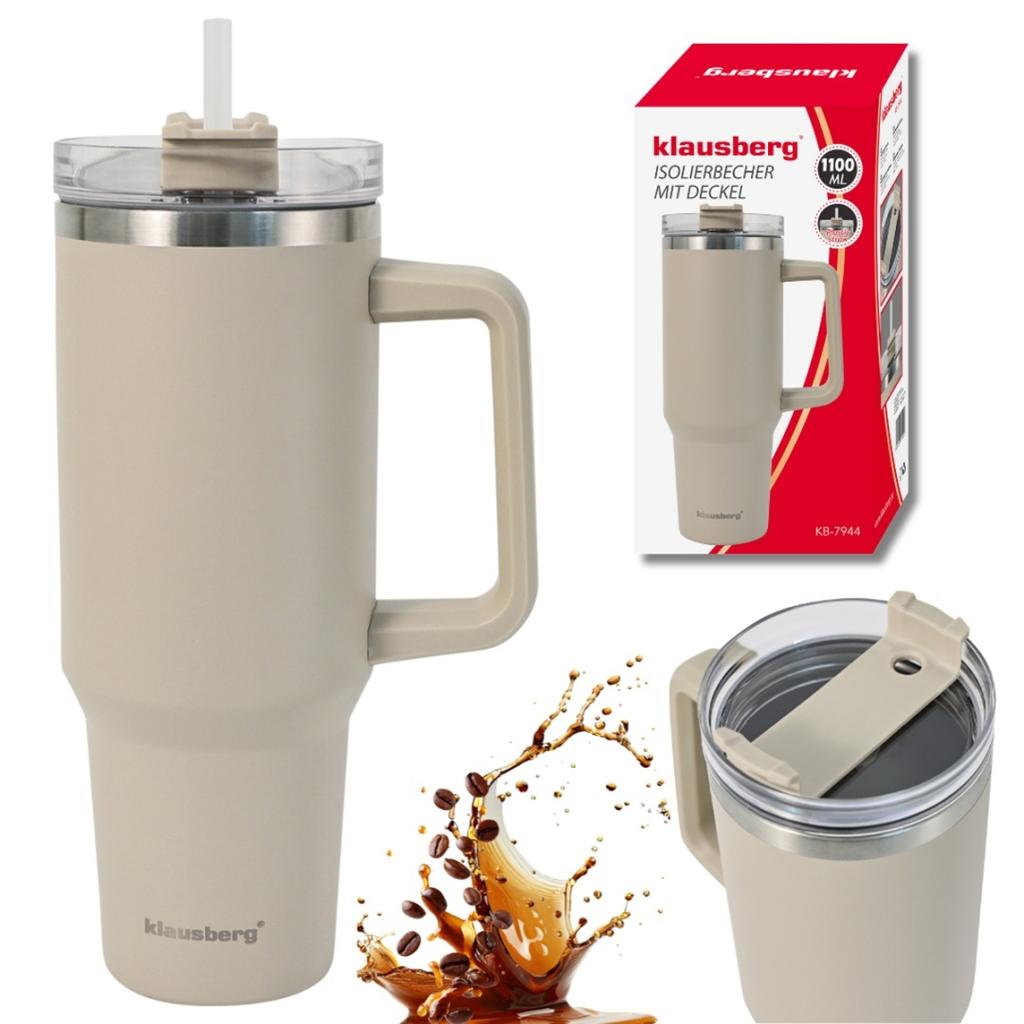 STEEL THERMAL MUG THERMOS 1100ml WITH HANDLE AND STRAW KLAUSBERG KB-7944