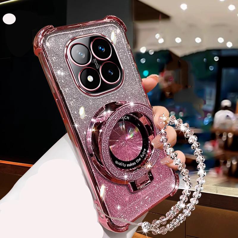 Edge 60 Glitter Magsafe Magnetic Holder Bracket Case on for Motorola MOTO Edge 60 Edge60 Fusion 60S Crystal Bracelet Soft Cover