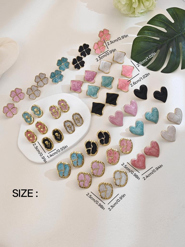 Stainless Steel Enamel Drop Earrings Studs for Women Fashion Exquisite Temperament Earrings Womens Spring Jewelry Gifts