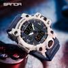 SANDA Sports Military Men's Watches Luxury Dual Display Watch 50M Waterproof Quartz Wristwatch for Male