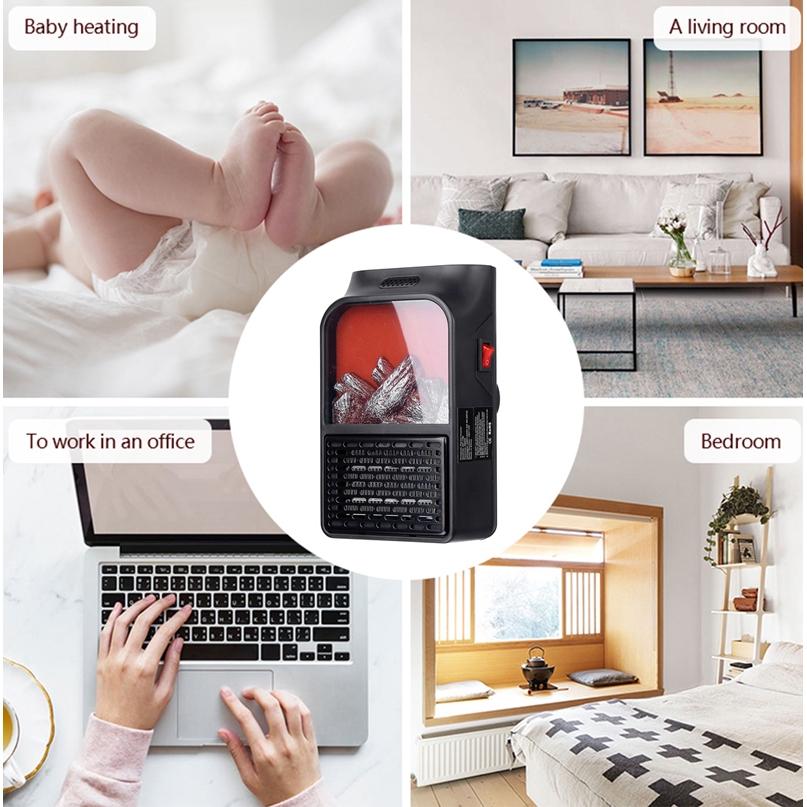 900W Mini Air Warmer Household Wall Handy Fan PTC Ceramic Heating Stove Radiator Electric Wall-outlet Flame Heater