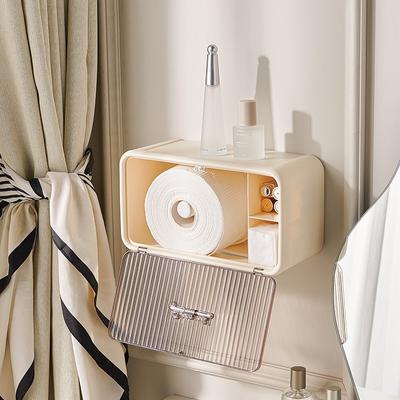 Storage BoxBathroom Cleansing Towel Storage Rack Wall Mounted Tissue Box Bathroom Non Perforated Dual-Purpose Makeup Storage Box