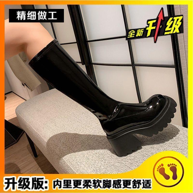 Versatile thick-soled height-increasing women's 2025 spring and autumn new knee boots, sweet and cool knight boots with short skirts