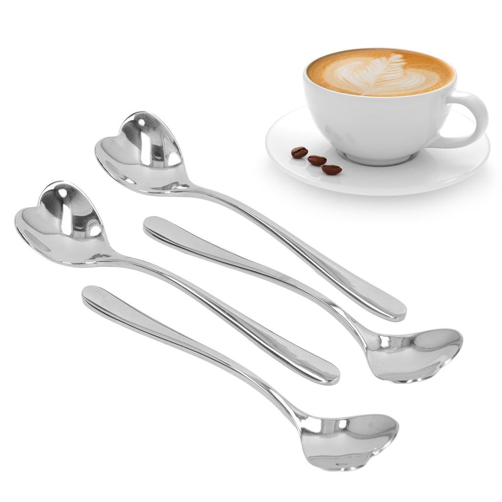 D2 4Pcs Coffee Spoon Stainless Steel Heart Shaped Tea Dessert Sugar Stirring Spoon Cafe Kitchen Gadget Sets Tableware Utensils